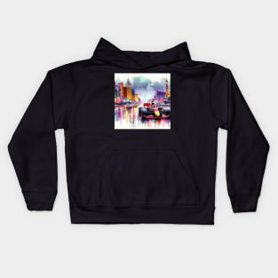 Artistic illustration of high speed racing cars in Las Vegas Kids Hoodie